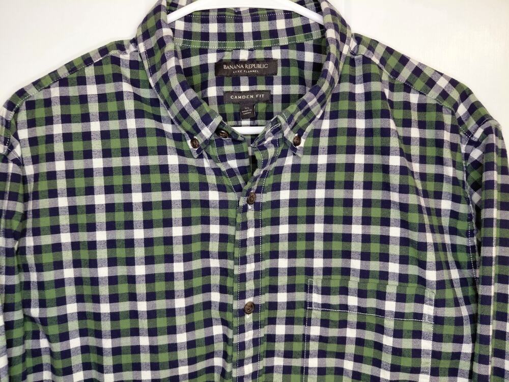 Banana Republic Luxe Flannel Camden Fit Plaid Shirt Men's XL Green Black HOL17